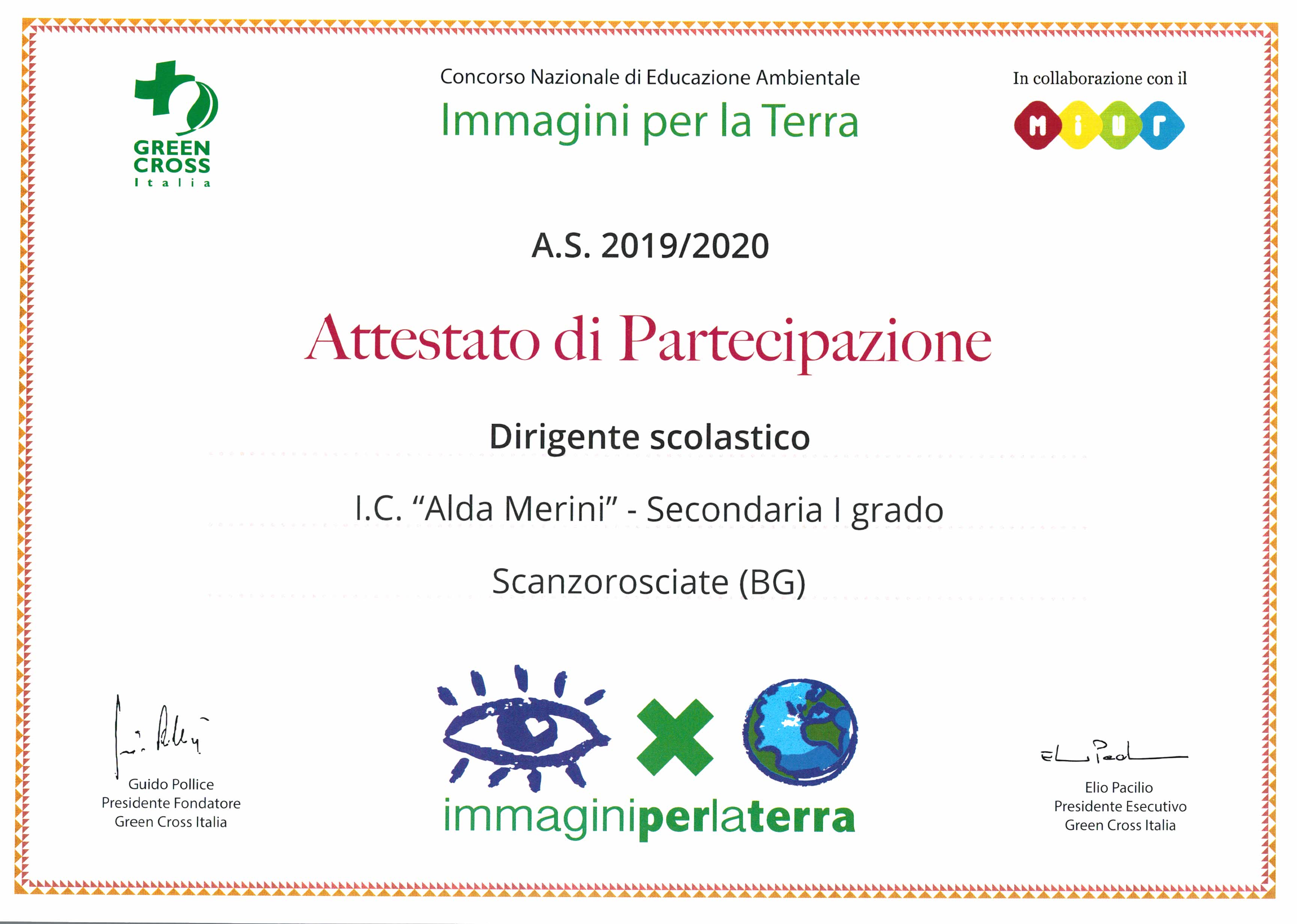 ATTESTATO GREEN CROSS ITALIA AL NOSTRO ISTITUTO PER LA XXVIII EDIZIONE CONCORSO DI EDUCAZIONE AMBIENTALE