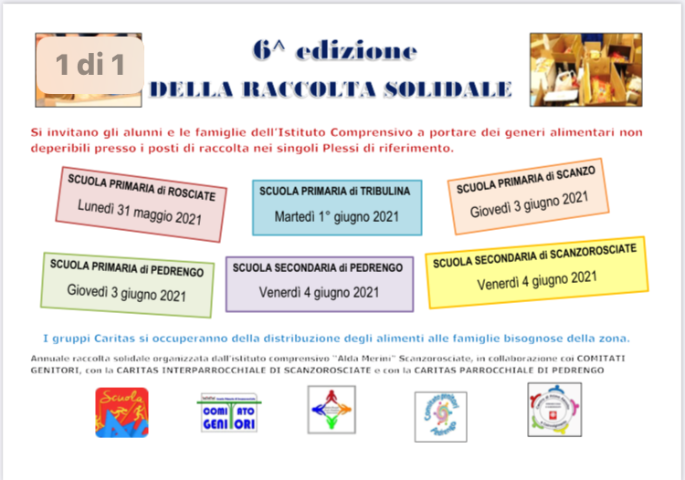REMEMBER: SETTIMANA DELLA RACCOLTA SOLIDALE NEI PLESSI COME AZIONE DI COMUNITA'